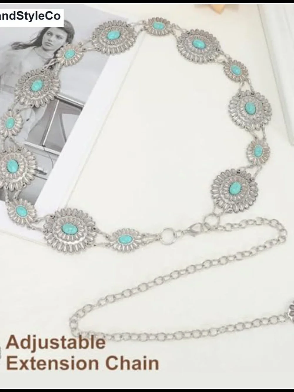 Western Concho Chain Belt for Women Metal Waist Chain with Lobster Claw Clasp